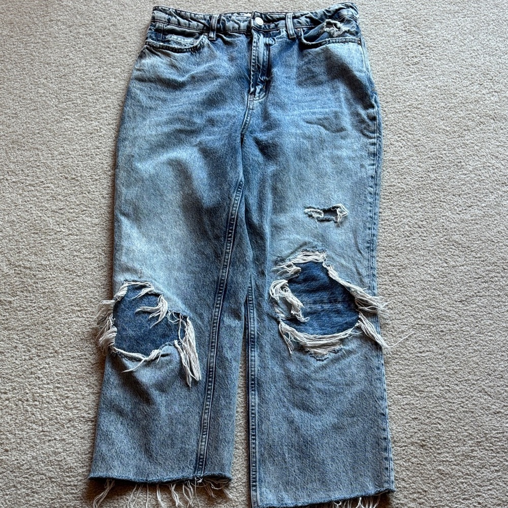 Free People Light Blue Distressed Boyfriend Jeans
